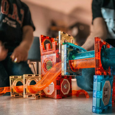 WOOPIE magnetiniai kaladėlės, kamuoliukų takelis, šviesų takelis, 49 vnt.