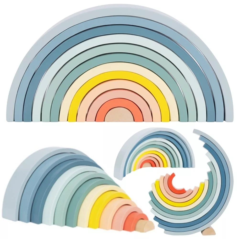 TOOKY TOY Pastelinės dėlionės mediniai Montessori vaivorykštės kaladėlės