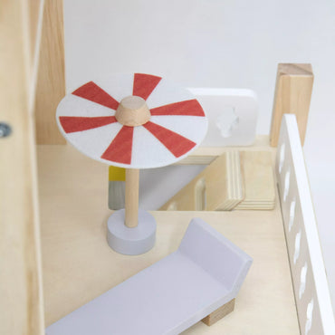 VIGA medinis lėlių namelio rinkinys su lėlėmis ir aksesuarais