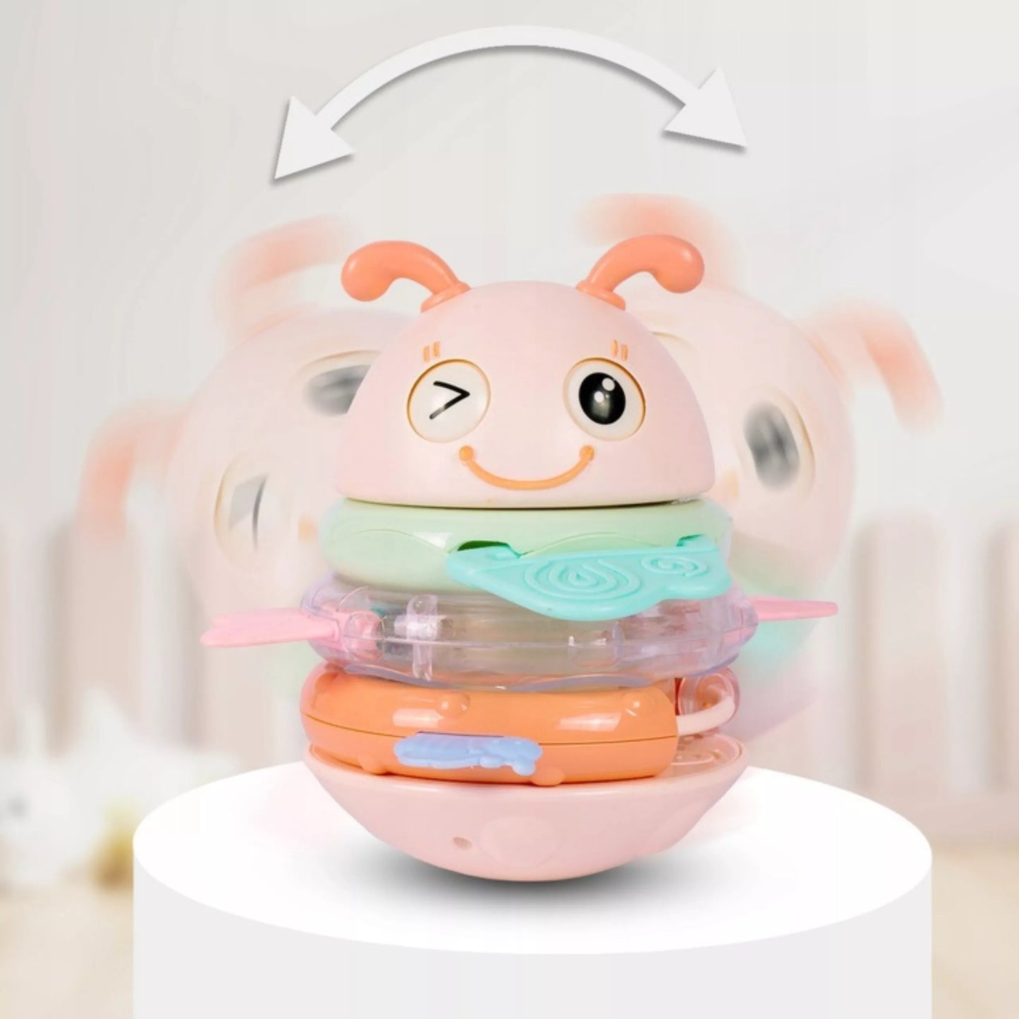WOOPIE 2in1 rožinis bitutės vartalynukas -kramtukas
