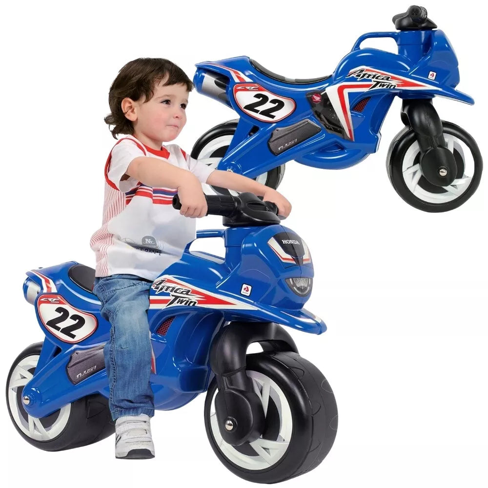 INJUSA mėlynas paspiriamas motociklas – stabilus ir saugus pirmasis vaiko motociklas