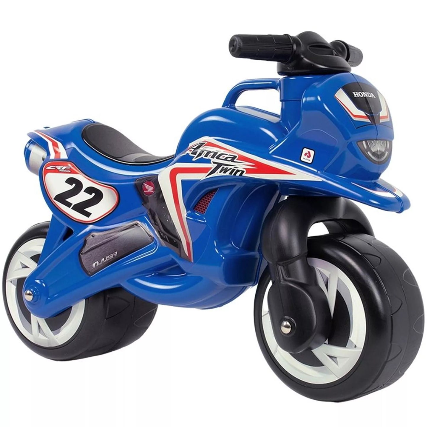 INJUSA mėlynas paspiriamas motociklas – stabilus ir saugus pirmasis vaiko motociklas