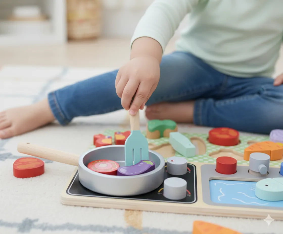 TOOKY TOY medinė virtuvė su priedais – mažojo šefo rinkinys