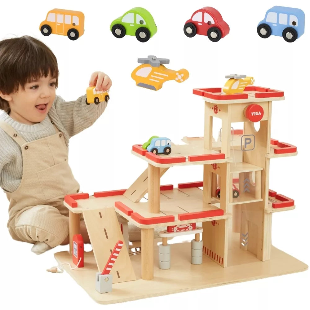 VIGA medinė automobilių stovėjimo aikštelė su liftu 4 automobiliams ir sraigtasparniu