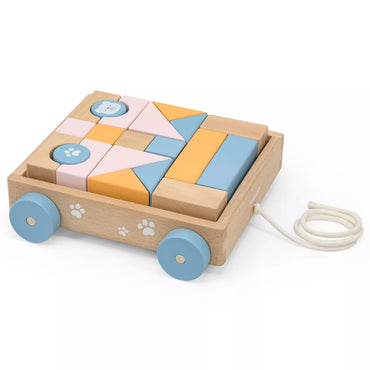 Medinis traukiamas vežimėlis ir kaladėlės