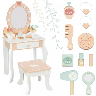 TOOKY TOY Medinis Tualetas su Kėdžių Priedais Veidrodis su LED Apšvietimu + Kosmetika