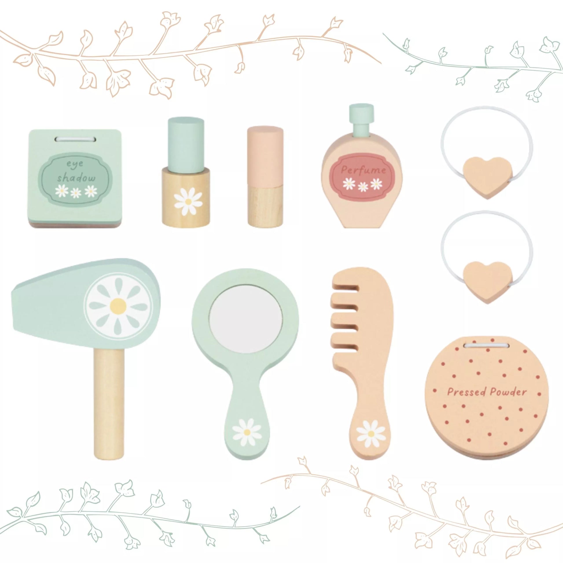 TOOKY TOY Medinis Tualetas su Kėdžių Priedais Veidrodis su LED Apšvietimu + Kosmetika