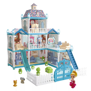 WOOPIE lėlių namelio žiemos sodas su aksesuarais ir lėlėmis, apšviestas.