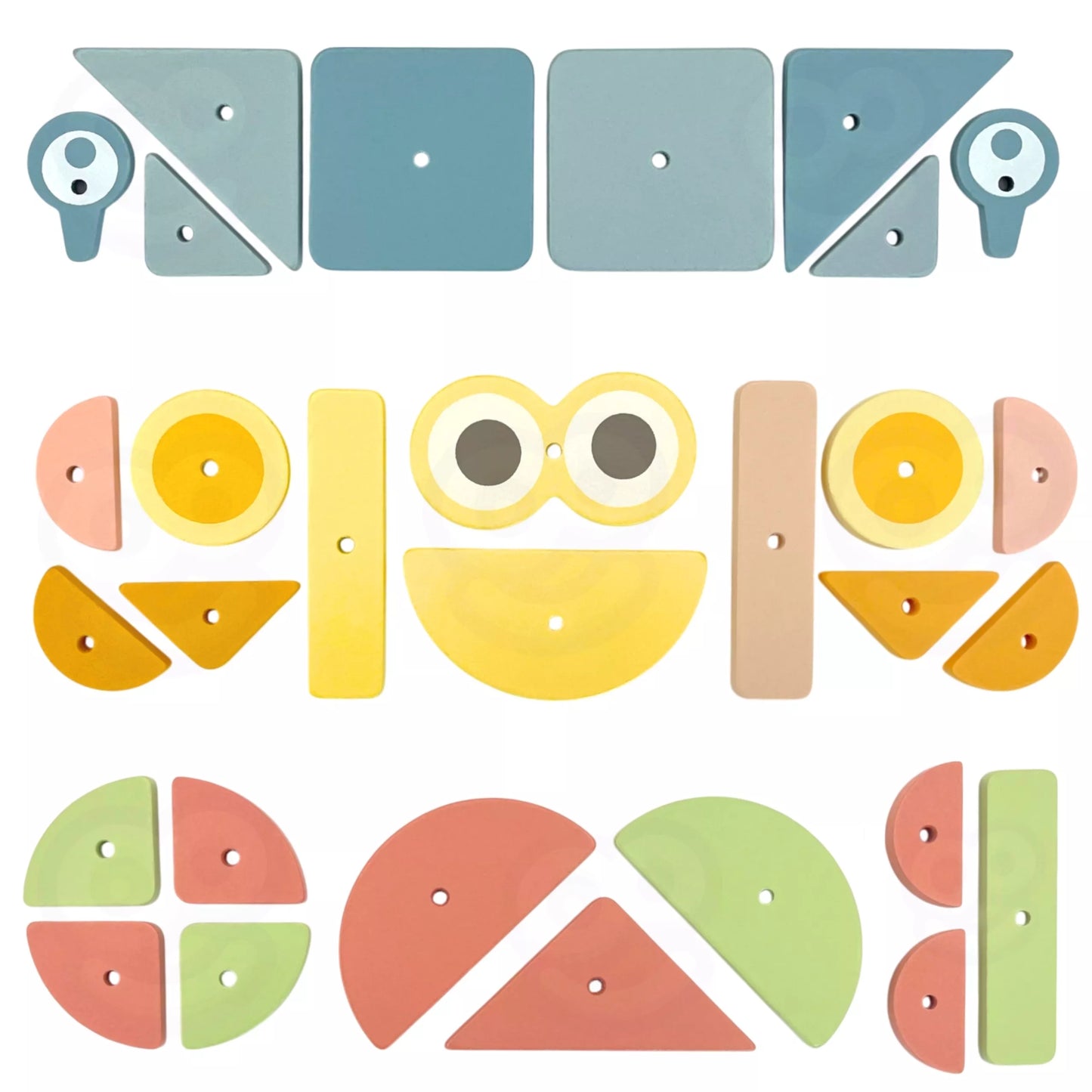 WOOPIE GREEN medinis dėlionės plaktukas su vinimis, 20 raštų, 82 vnt.