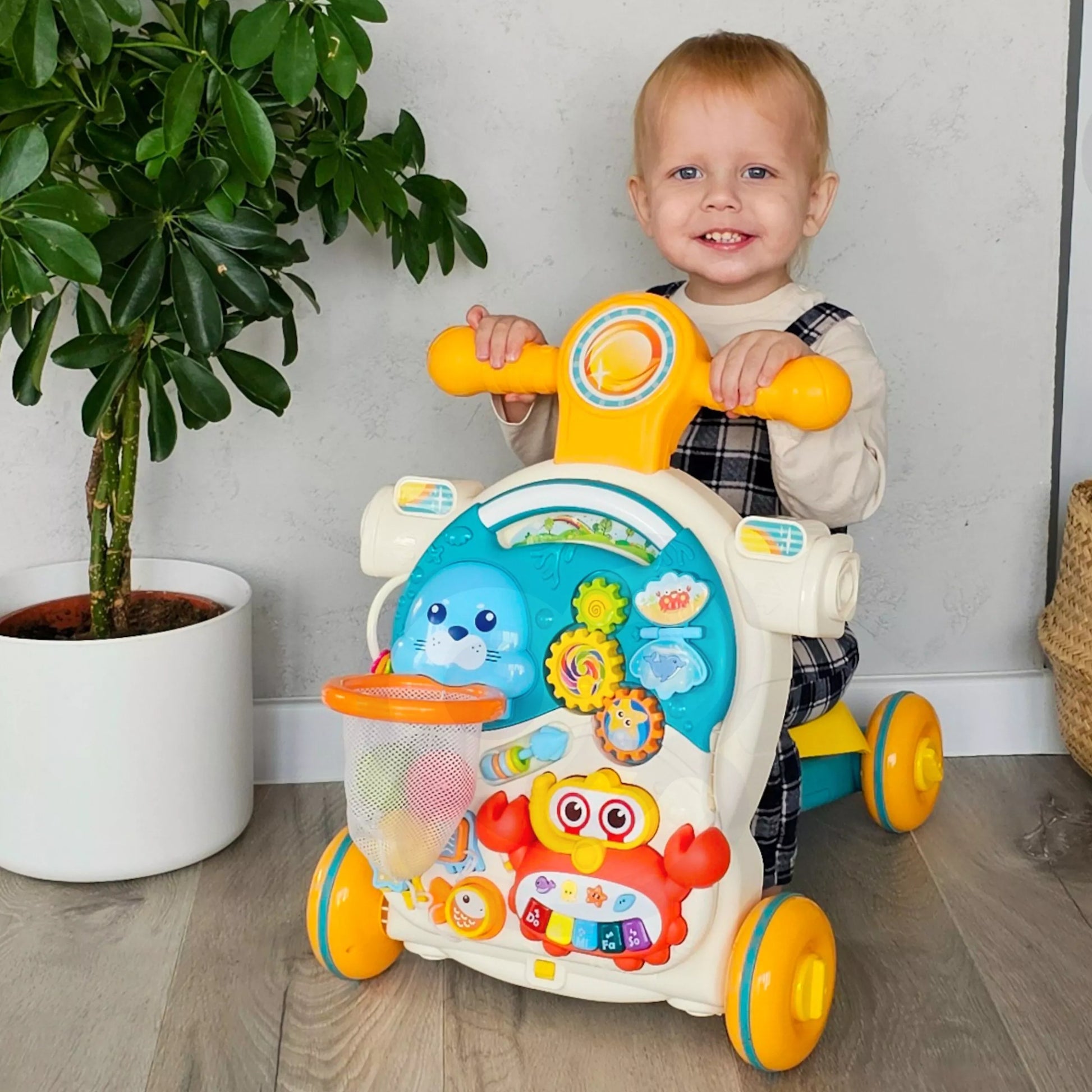 WOOPIE BABY stumdukas, vaikštynė, edukacinis staliukas ir paspirtukas – 4-in-1 žaislas vaikams