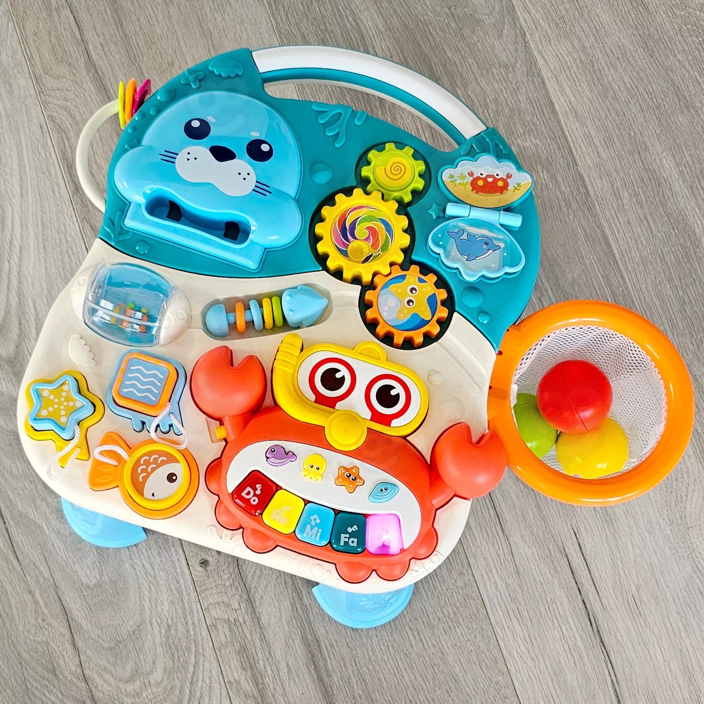 WOOPIE BABY stumdukas, vaikštynė, edukacinis staliukas ir paspirtukas – 4-in-1 žaislas vaikams