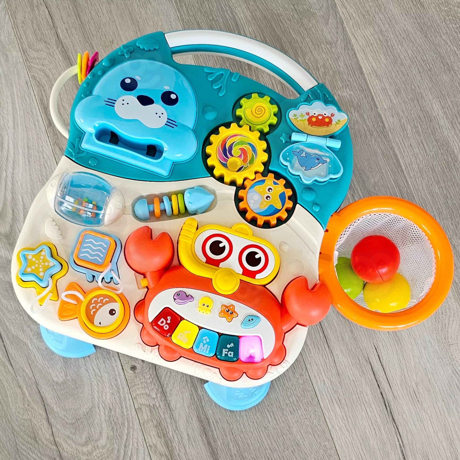 WOOPIE BABY stumdukas, vaikštynė, edukacinis staliukas ir paspirtukas – 4-in-1 žaislas vaikams