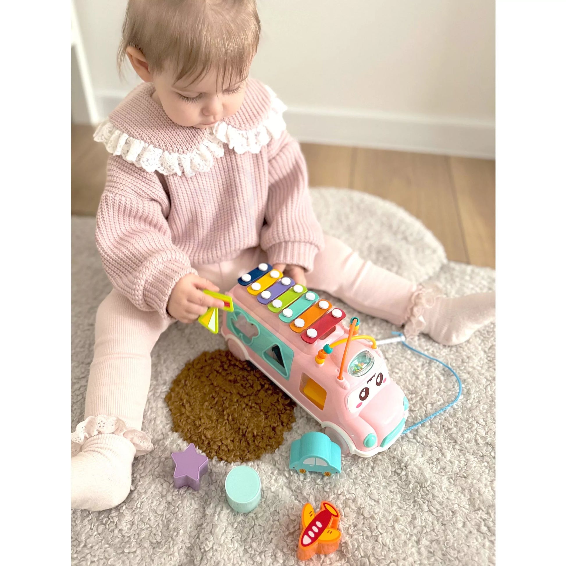 WOOPIE BABY muzikinis automobilių rūšiuoklis su cimbalais – rožinis.