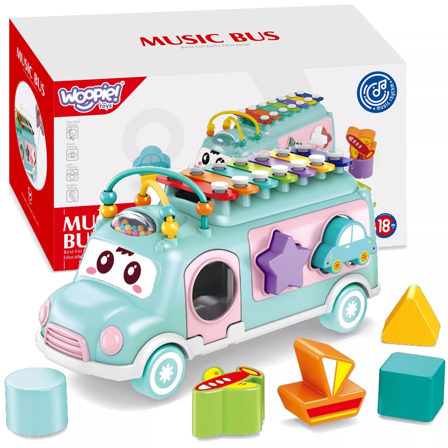 WOOPIE BABY muzikinis automobilių rūšiuoklis su cimbalais – žalias.