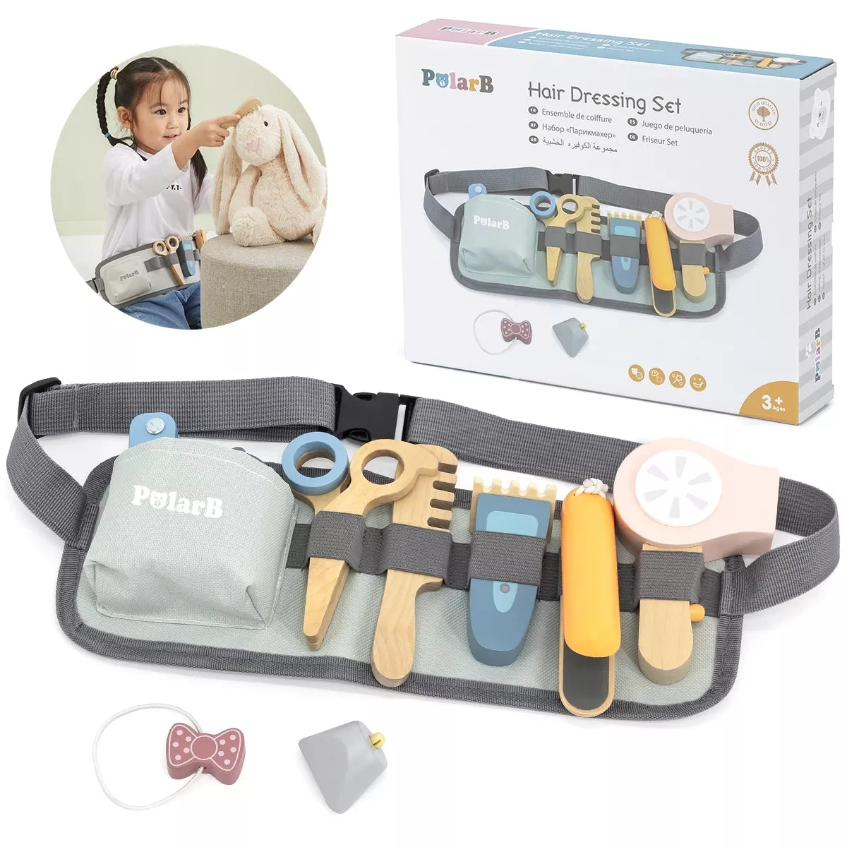 Medinis kirpyklų diržo komplektas su įrankiais