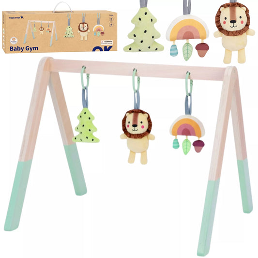 Tooky Toy medinis baby gym su 3 sensoriniais žaislais