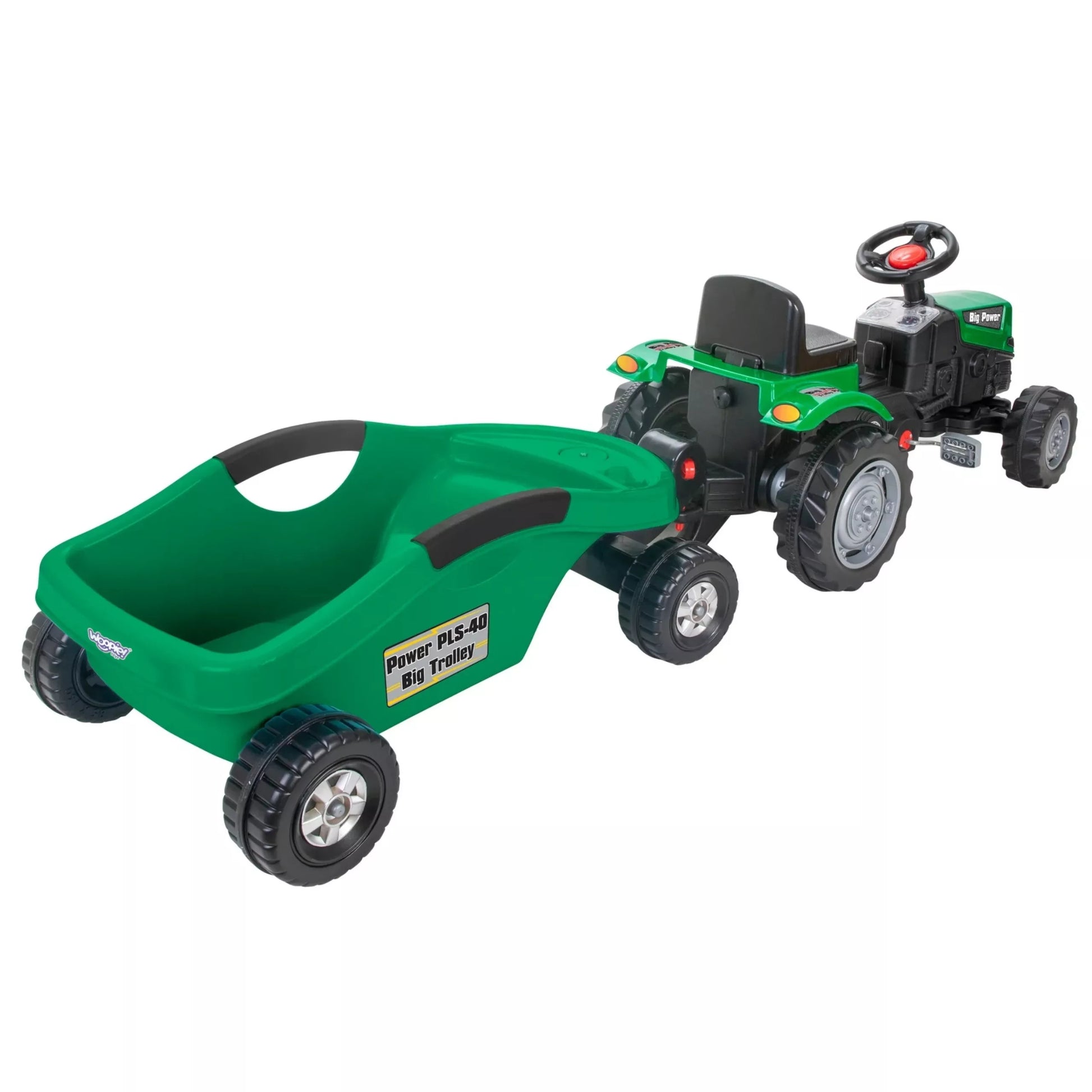 WOOPIE didelis „PowerTrac“ pedalais minamas traktorius su XXL priekaba