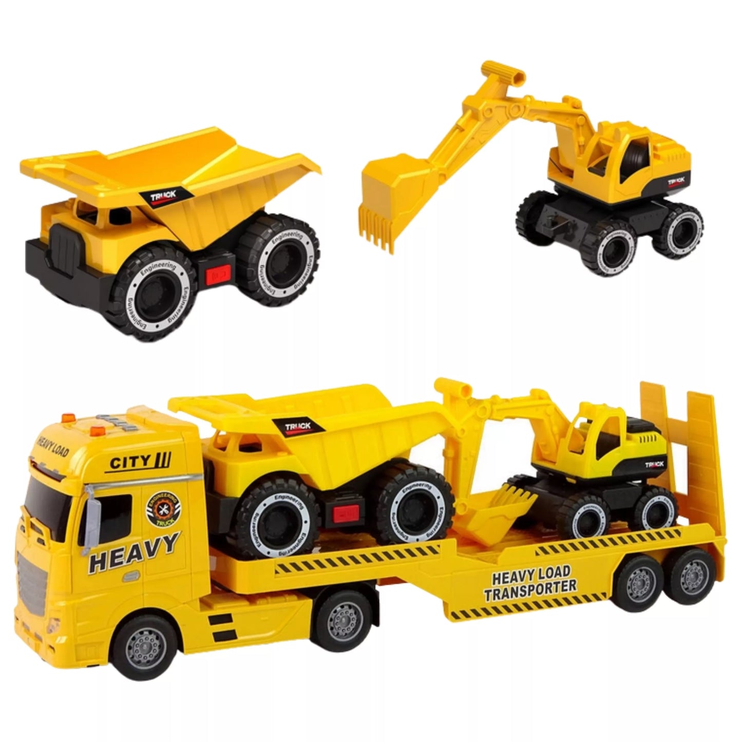 WOOPIE Car Tow sunkvežimis su statybinėmis transporto priemonėmis