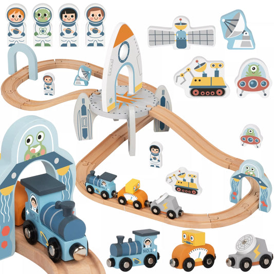 TOOKY TOY medinis kosminių traukinių rinkinys