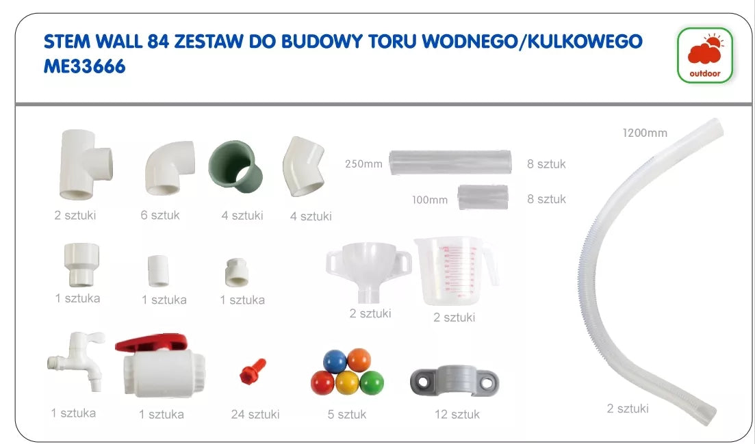 MASTERKIDZ STEM Board Pipe System 84 Elementu rutulinis vandens takelis