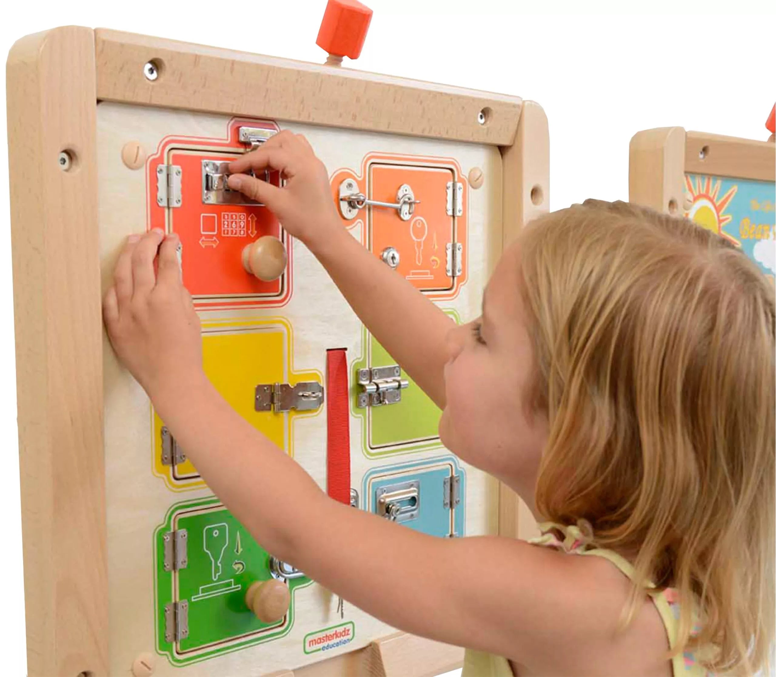 MASTERKIDZ Mokymosi atidaryti ir uždaryti spynas sieninė manipuliavimo lenta