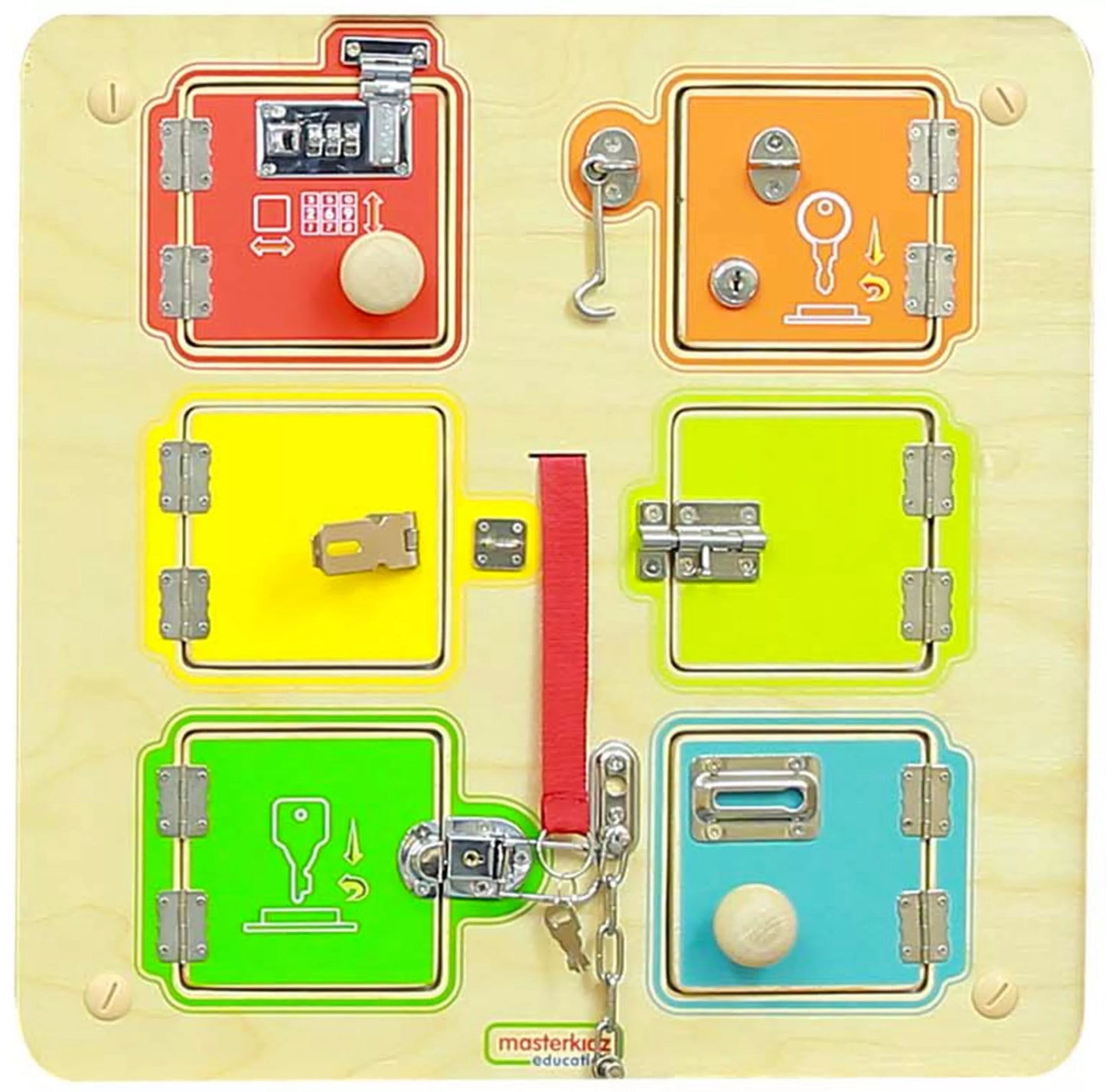 MASTERKIDZ Mokymosi atidaryti ir uždaryti spynas sieninė manipuliavimo lenta