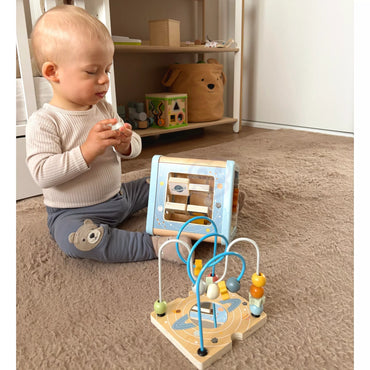 TOOKY TOY Medinė kosminė aktyvumo kubo dėžutė