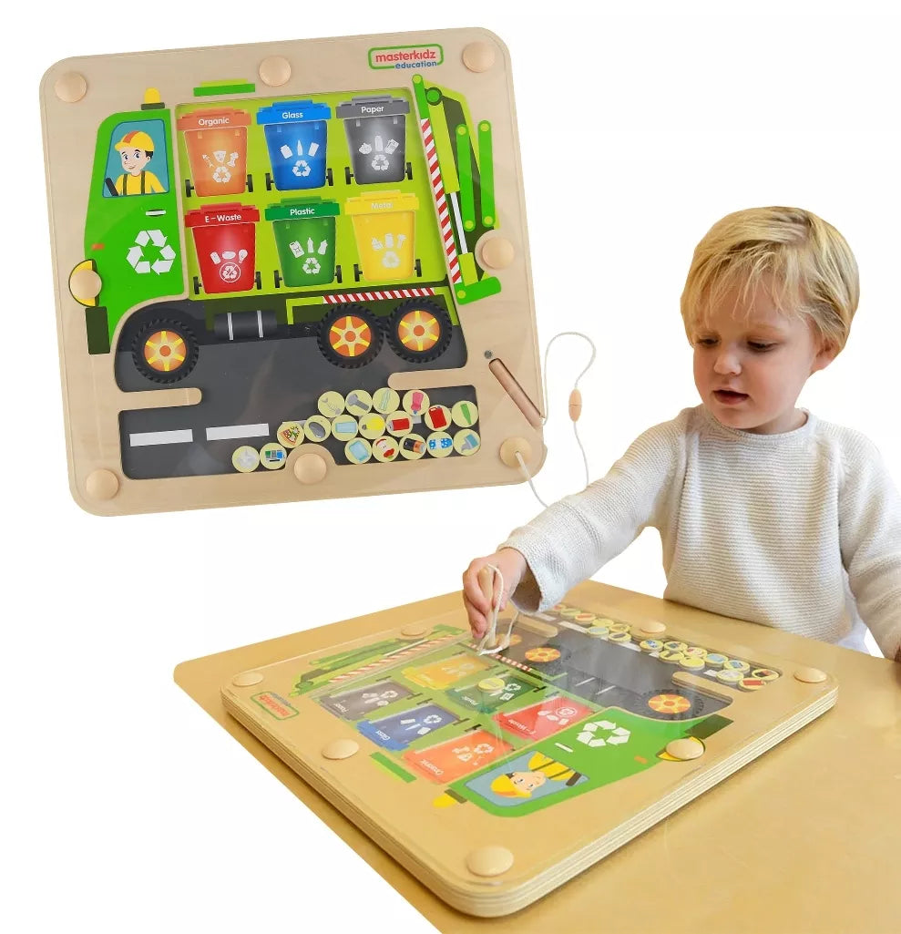 MASTERKIDZ magnetinė lenta, atliekų rūšiavimo Montessori perdirbimo sunkvežimis