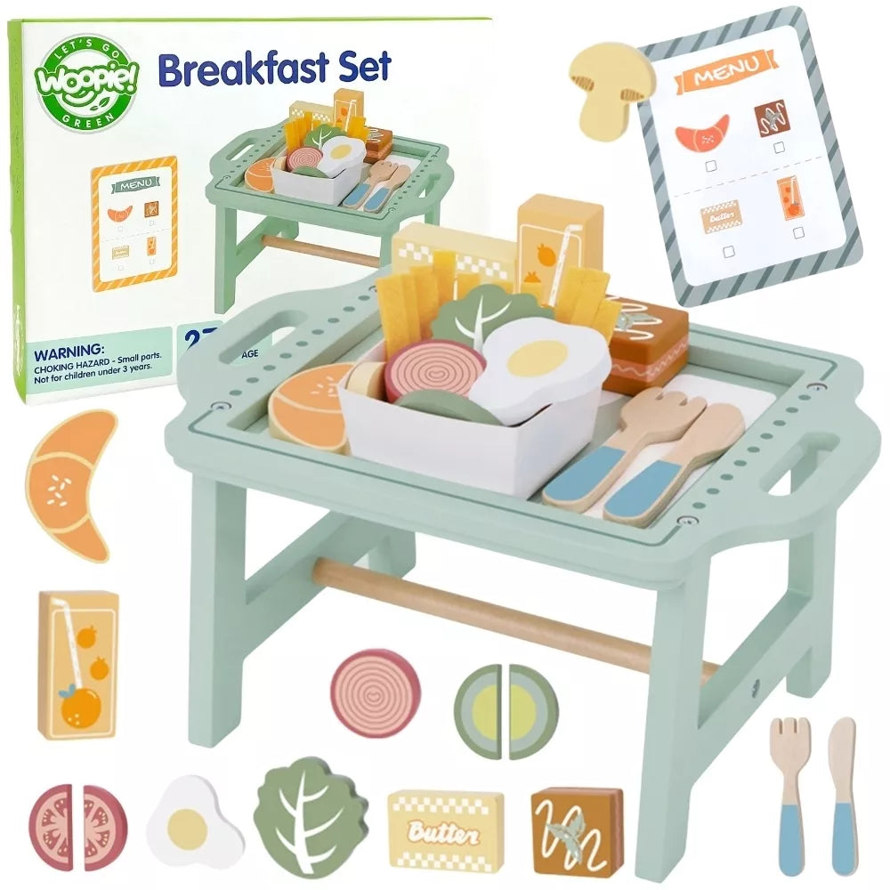 WOOPIE GREEN Pusryčių rinkinys ir restoranas – užsakymo žaidimas su padėklu ir priedais