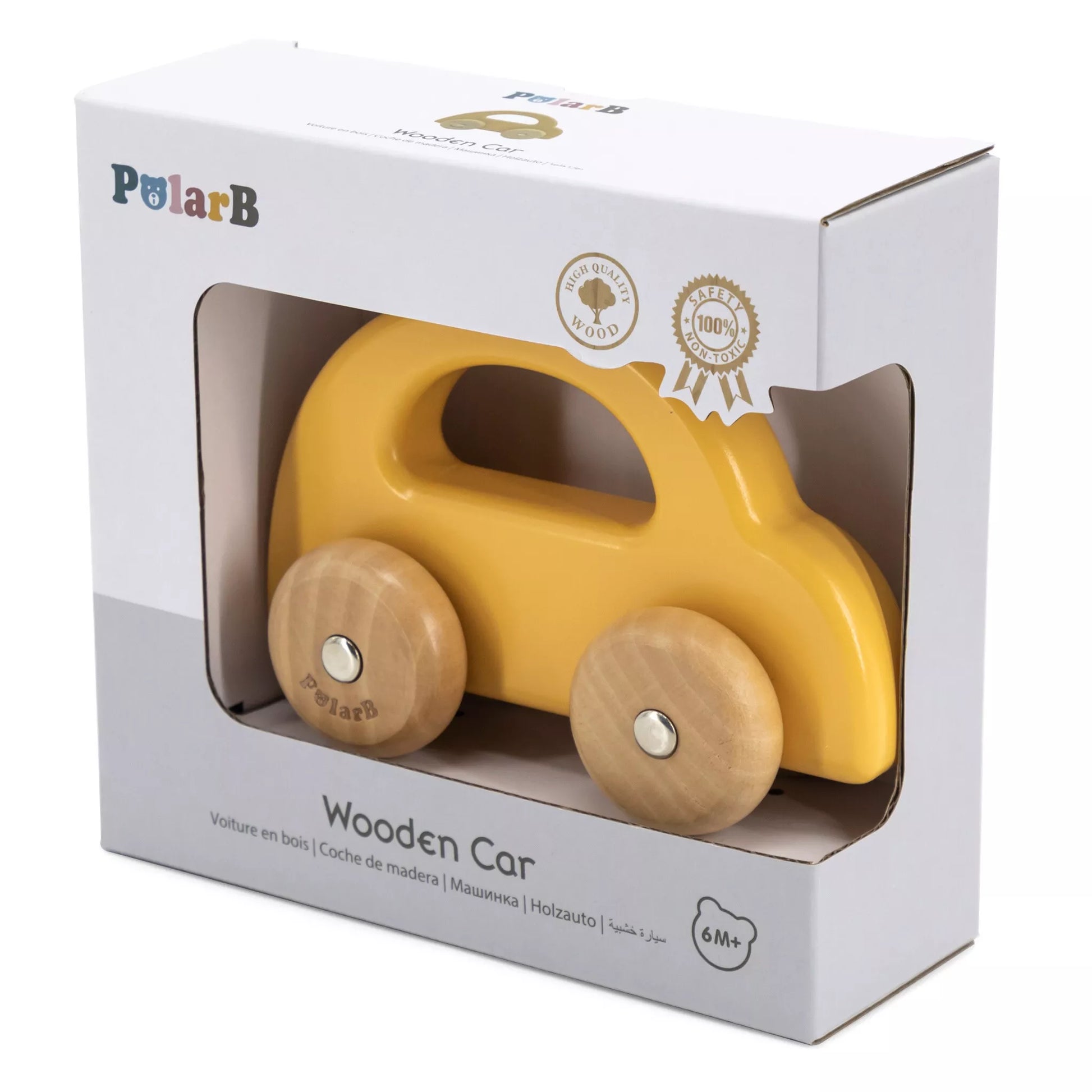 VIGA PolarB medinis stumdukas automobilis, geltonas