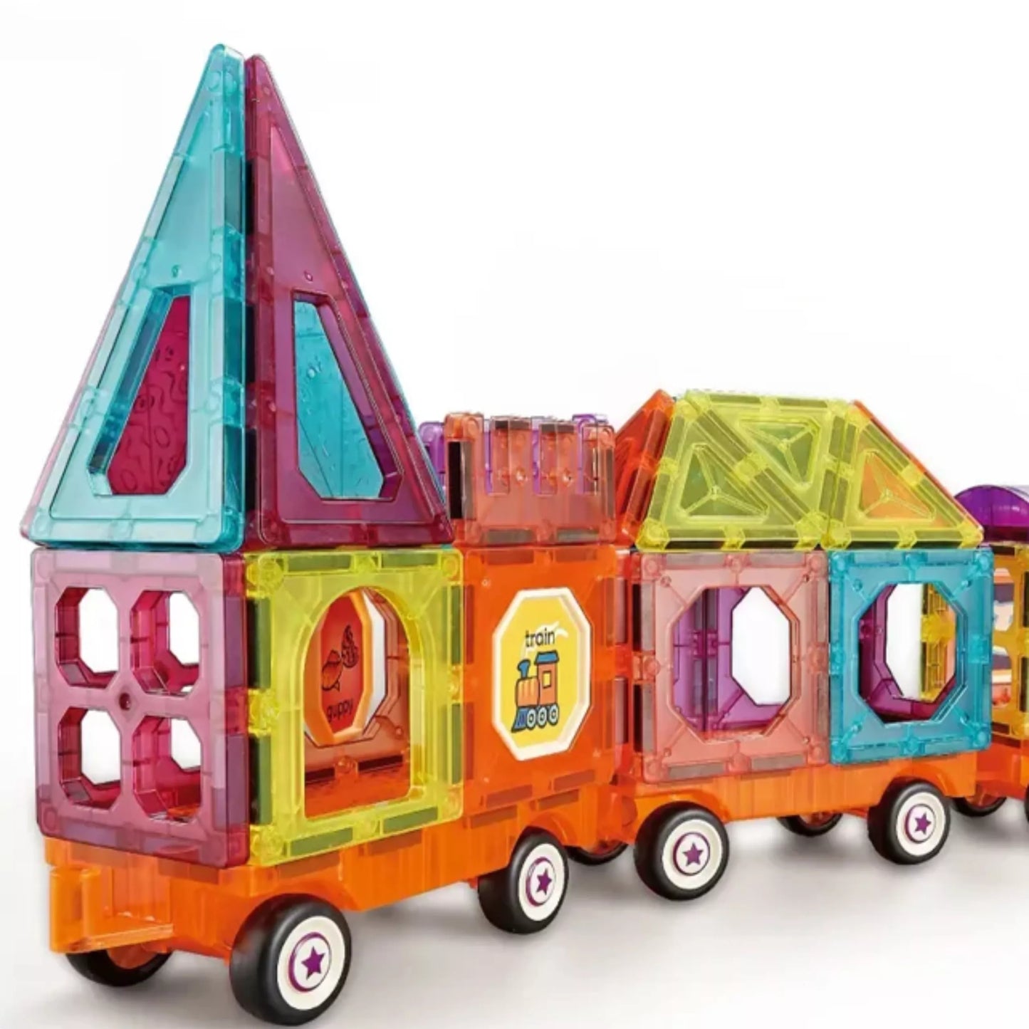 WOOPIE magnetinių 3D kaladėlių traukinių rinkinys, 71 vnt.