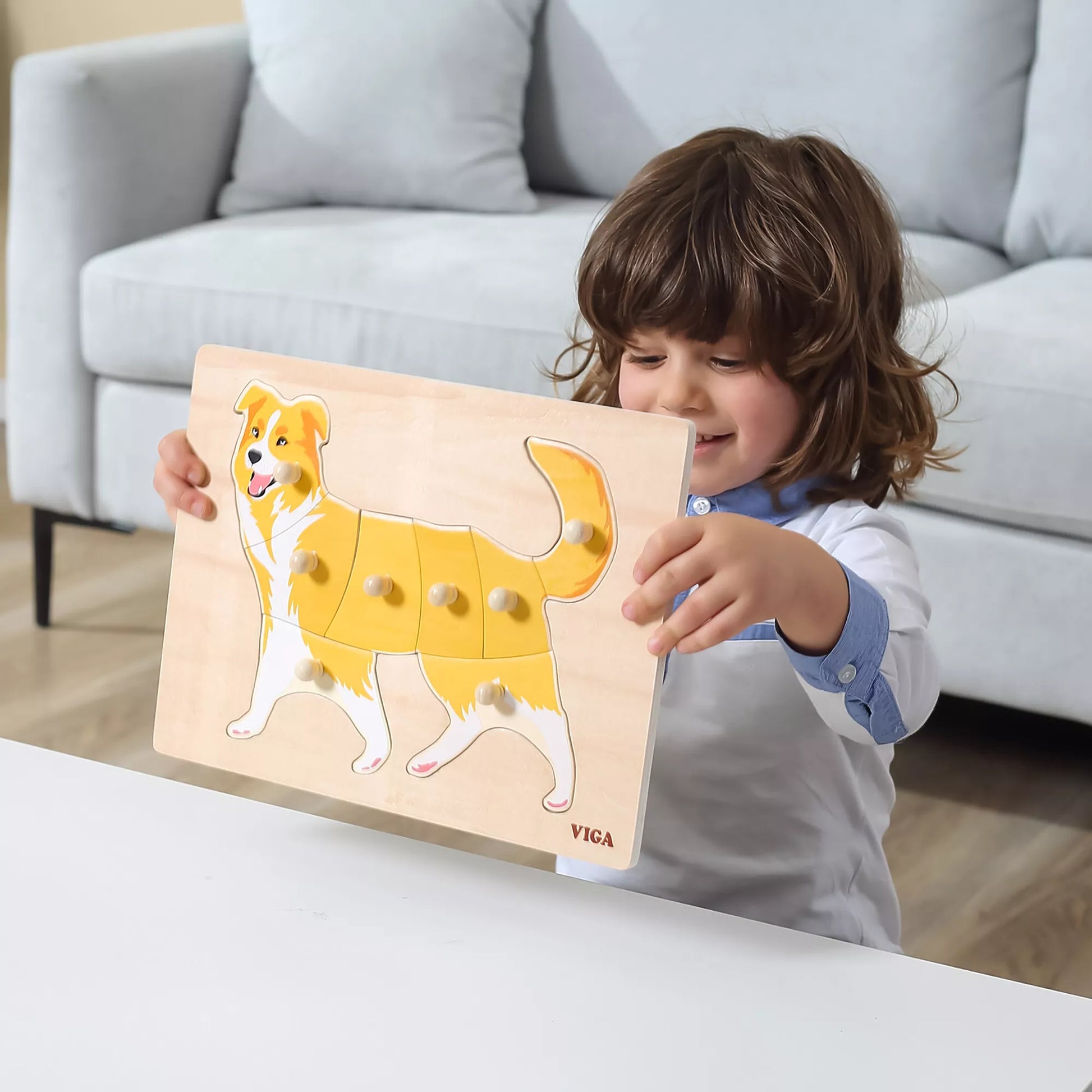 VIGA Medinių dėlionių rinkinys – 12 Montessori gyvūnų dėlionių su stovu