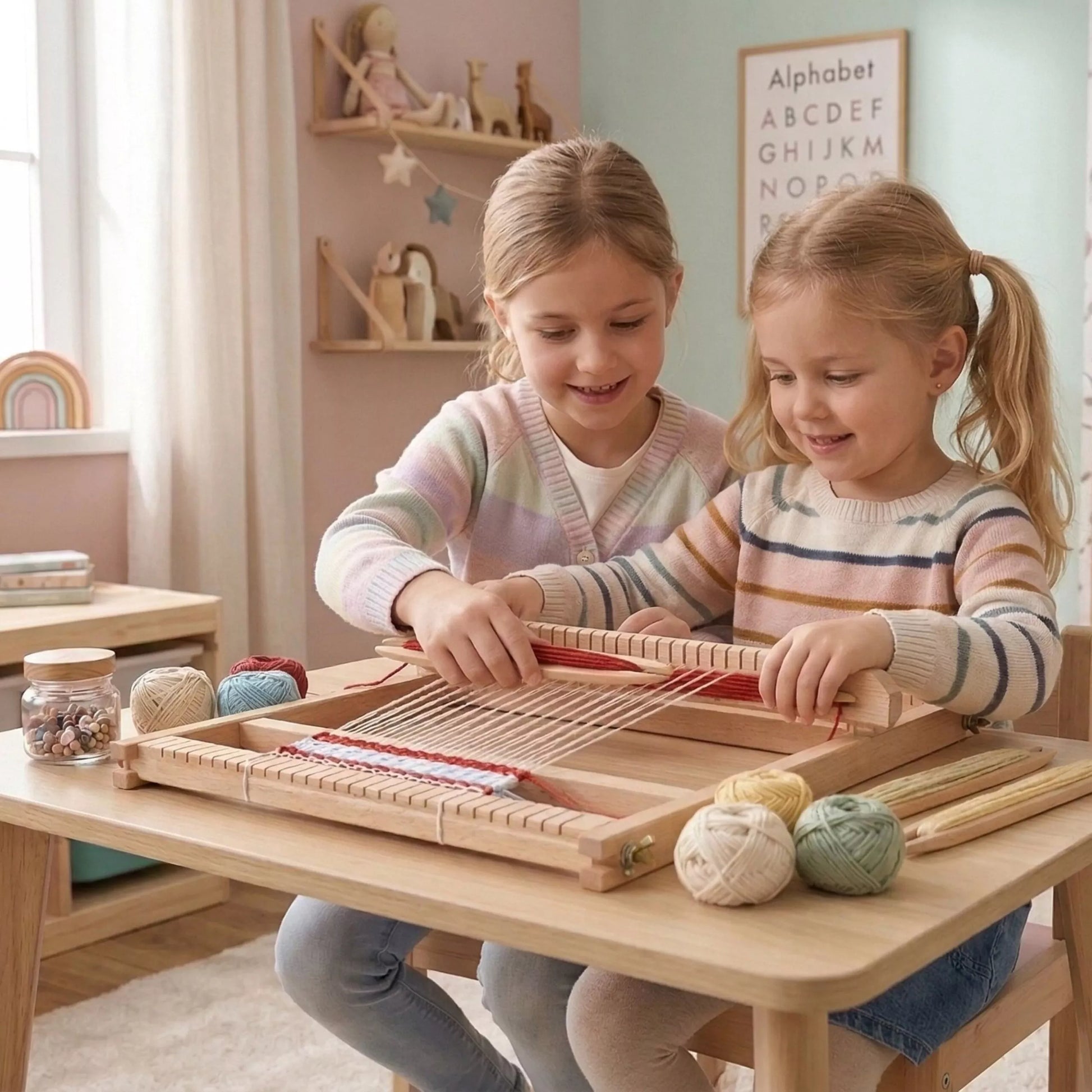 VIGA medinis audimo staklių dirbtuvėlių Montessori audimo rinkinys