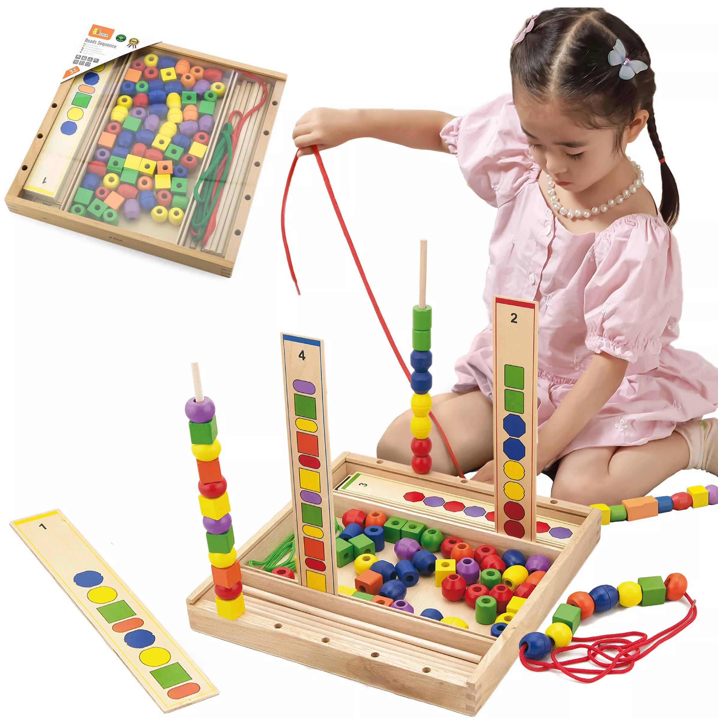 VIGA medinis edukacinis žaidimas „Loginiai karoliukai“ – 104 dalys, Montessori metodas
