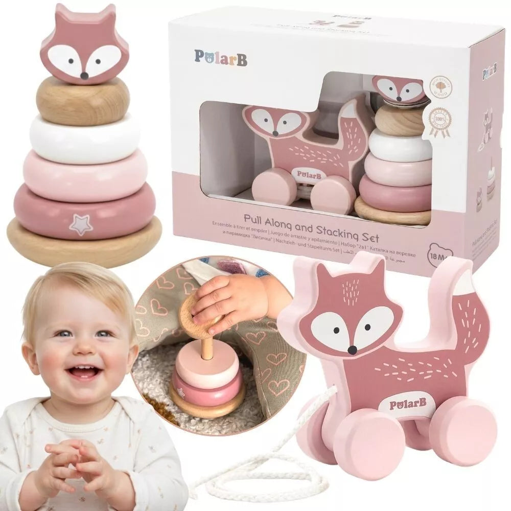 VIGA PolarB rinkinys „Lapė“ – medinė piramidė + traukiama lapė