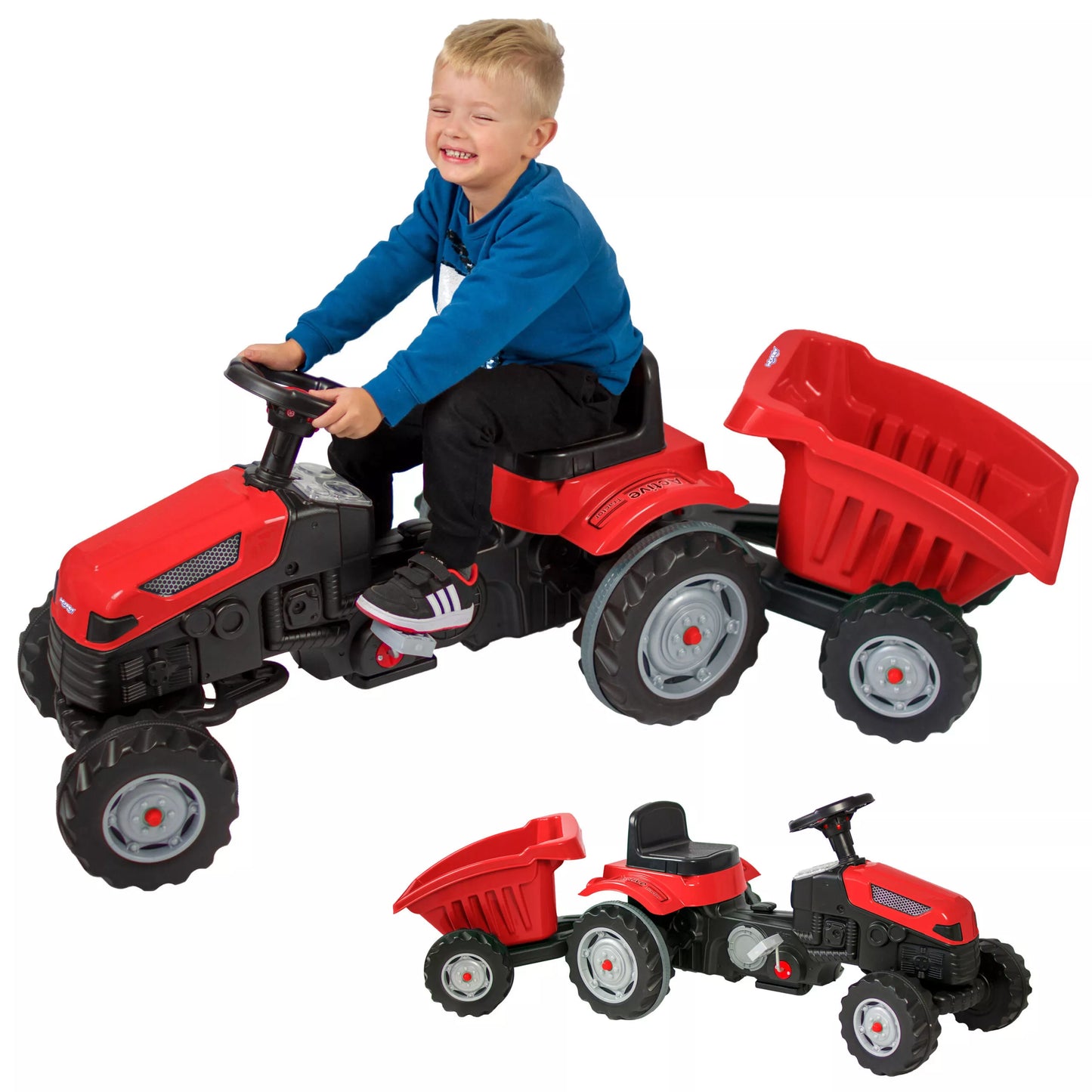 WOOPIE Farmer GoTrac MAXI pedalinis traktorius su tyliais ratukais priekaboje