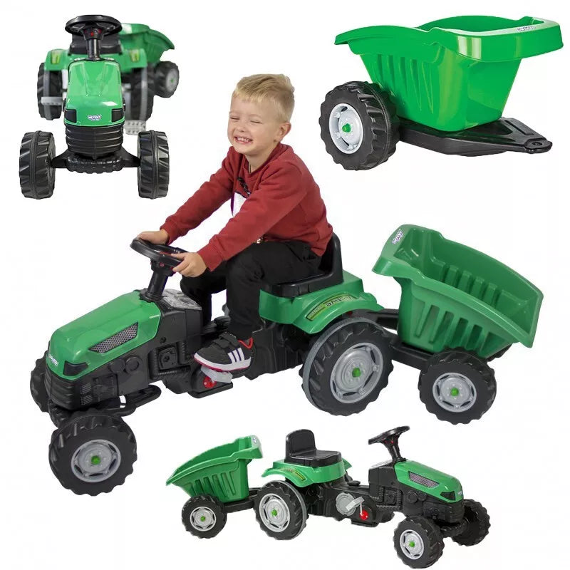 WOOPIE Farmer GoTrac MAXI pedalinis traktorius su tyliais ratukais + priekaba