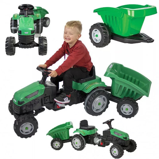 WOOPIE Farmer GoTrac MAXI pedalinis traktorius su tyliais ratukais + priekaba
