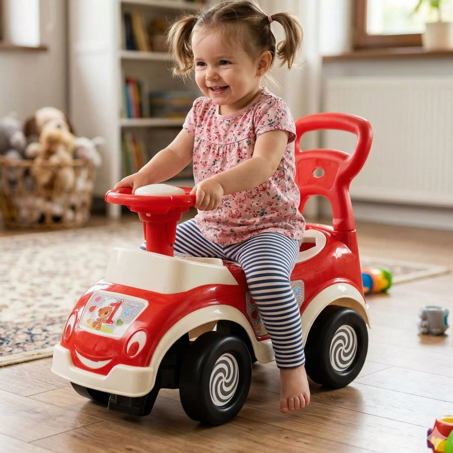 WOOPIE 4-in-1 vaikiškas stumdukas, vaikštynė ir rikiavimo žaislas su garsu ir daiktų laikymu