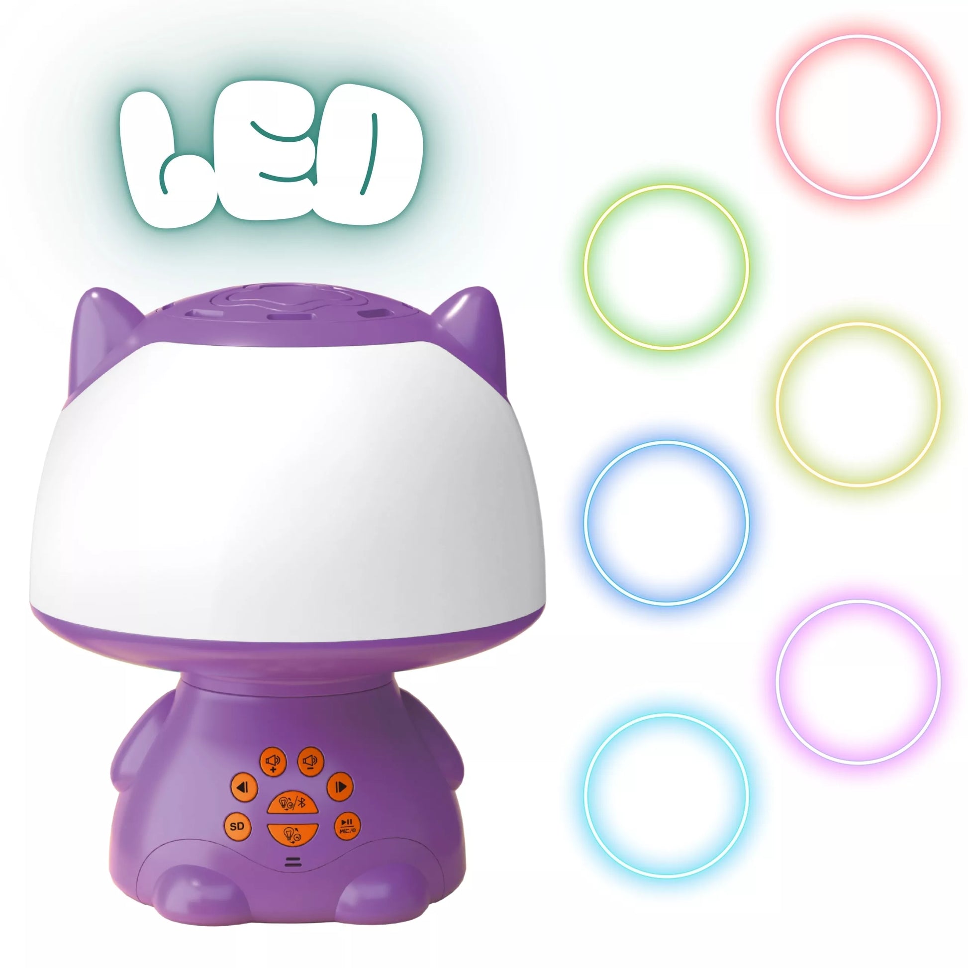 WOOPIE daugiafunkcinė RGB lempa „Bluetooth“ garsiakalbis karaoke balso moduliatorius SD kortelė violetinė