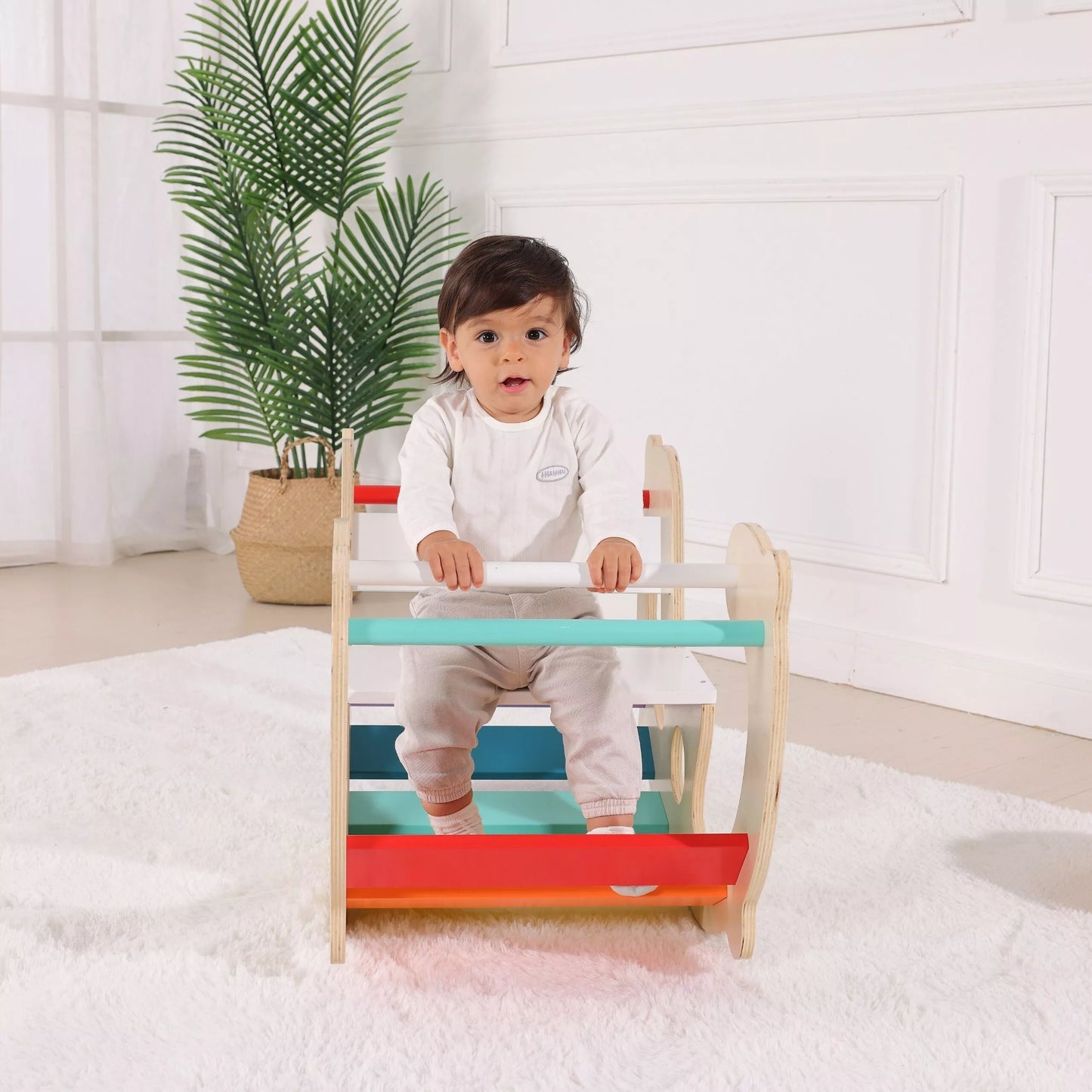 WOOPIE GREEN medinis vaivorykštės supamasis tiltas 2in1 Montessori