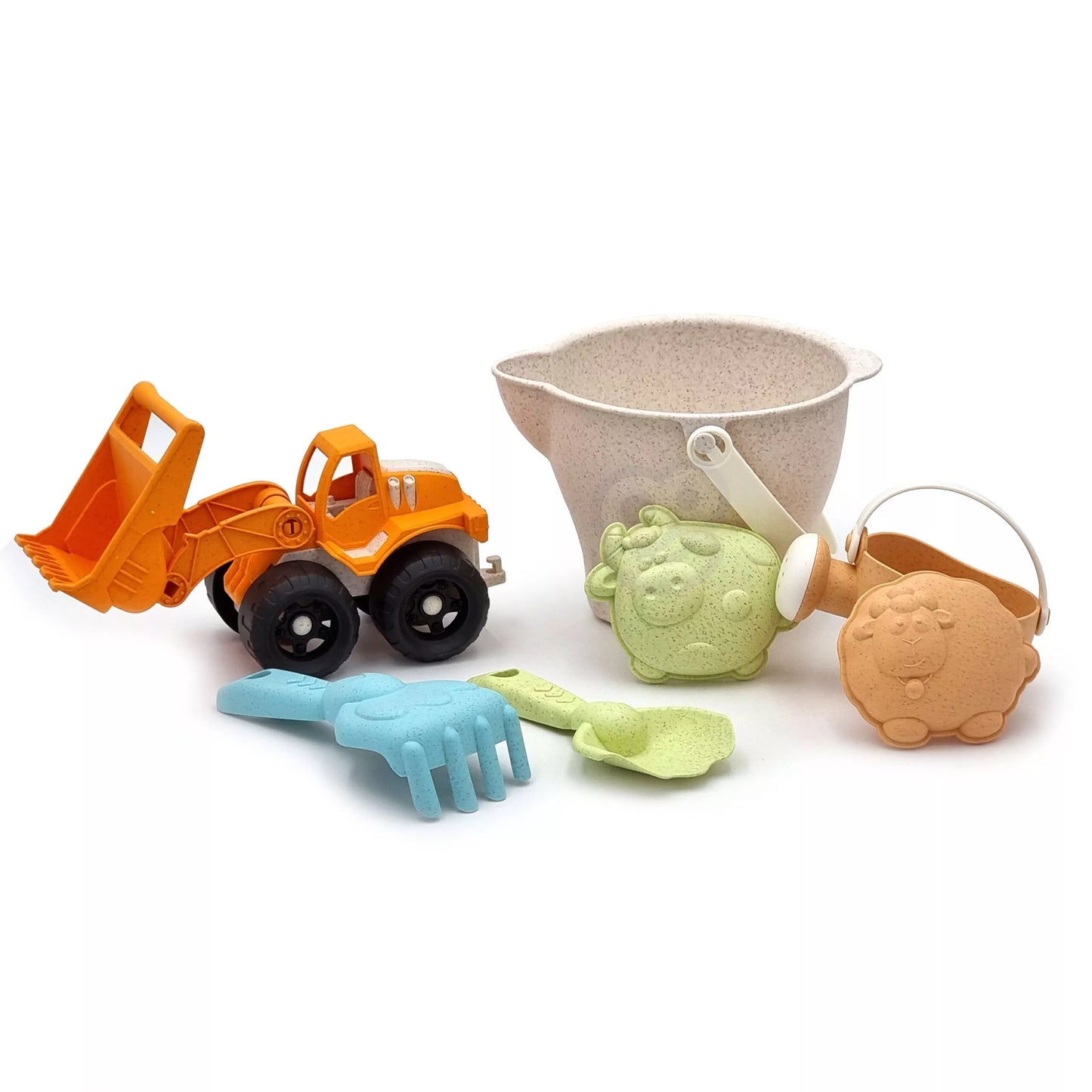 Woopie GREEN ekologiškas smėlio rinkinys kibirėlyje (7 vnt.)