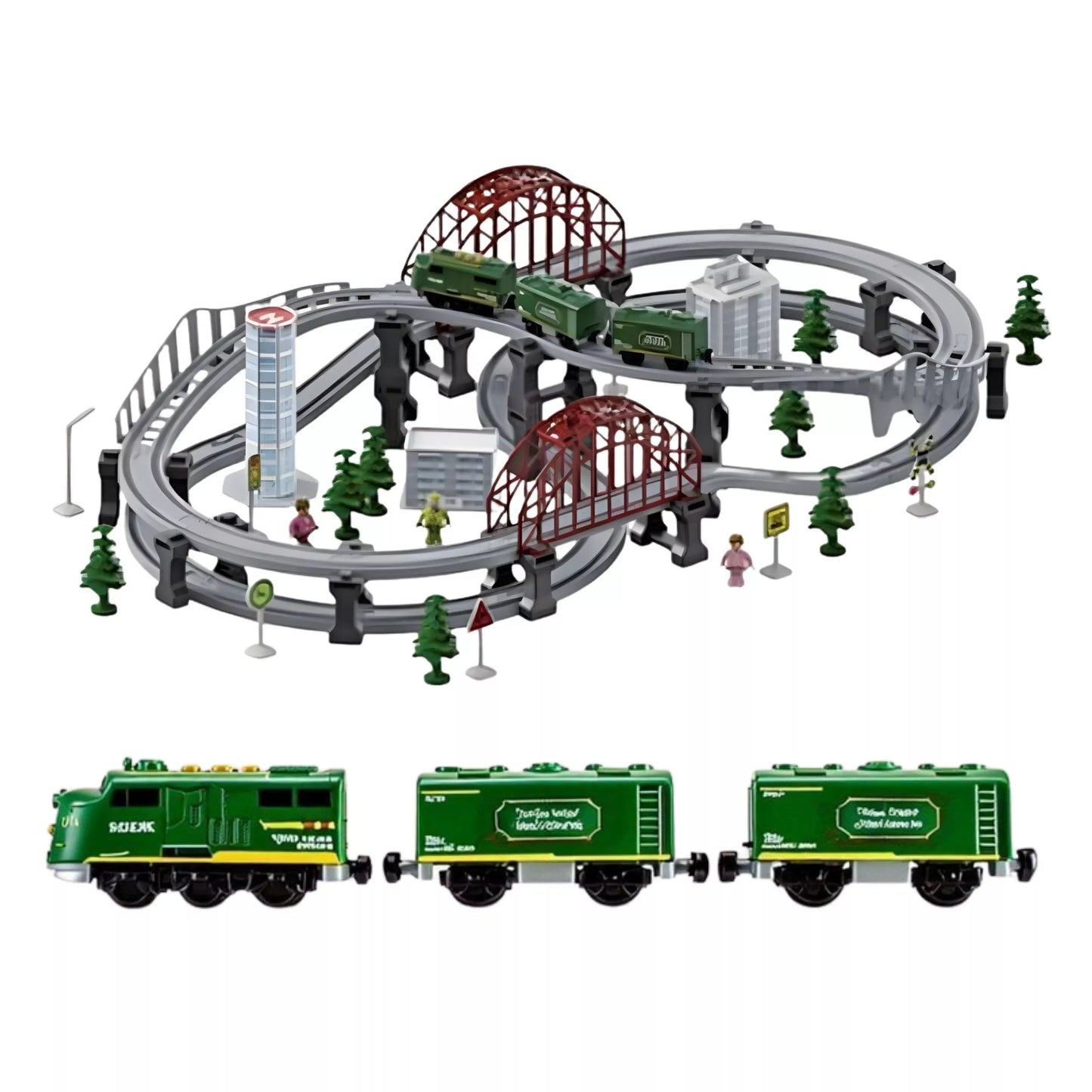 WOOPIE Modern Electric Railway Track XXL krovininių lokomotyvų rinkinys 128 vnt.