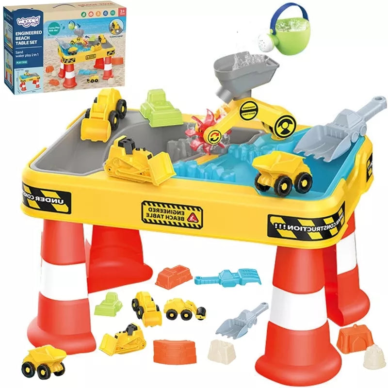 WOOPIE vandens stalas 2 viename smėlio dėžė statybvietė + 4 automobiliai 12 vnt.