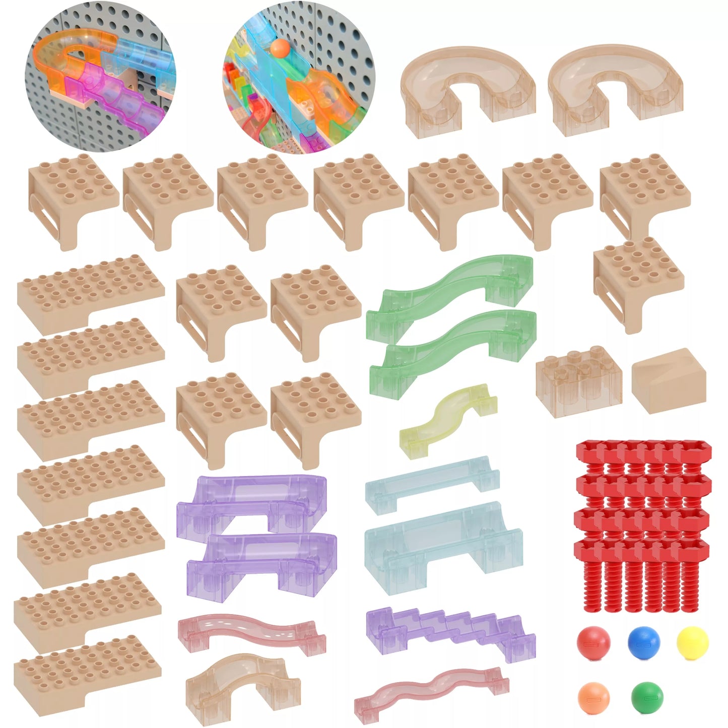 MASTERKIDZ konstruktoriaus rinkinys kamuoliukų bėgimui STEM lentai, 63 vnt.