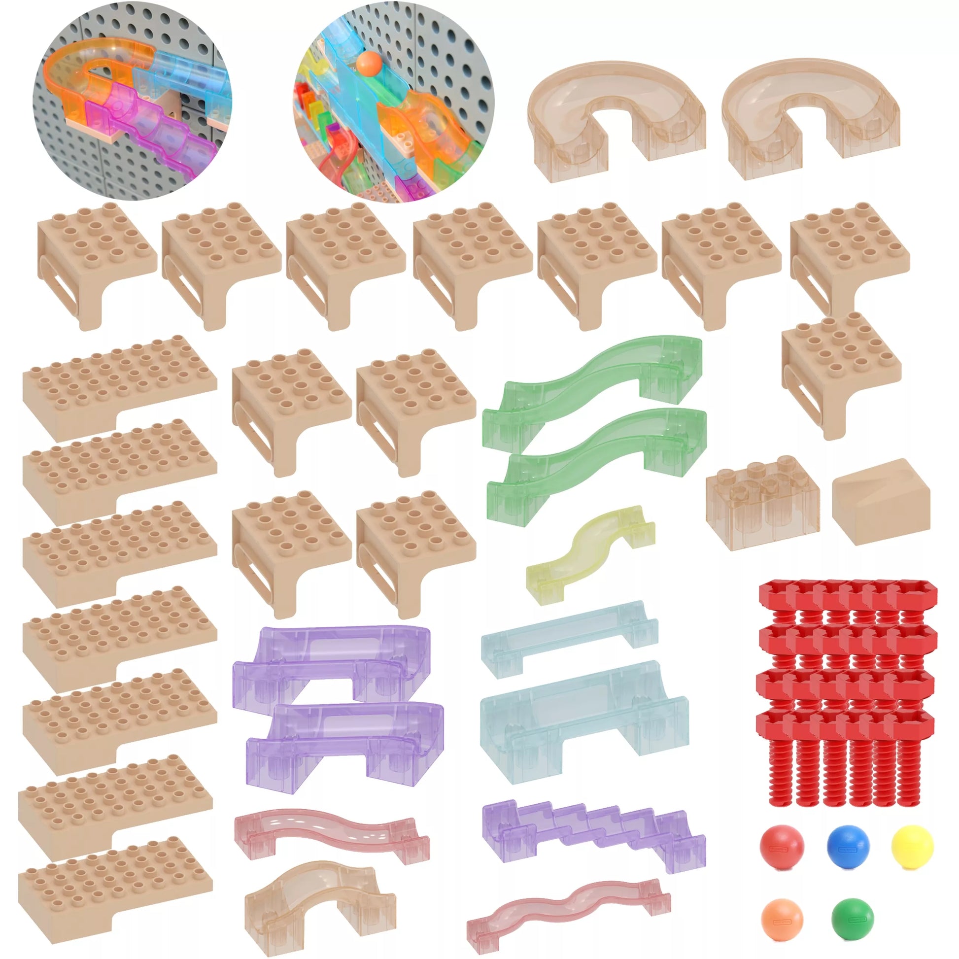 MASTERKIDZ konstruktoriaus rinkinys kamuoliukų bėgimui STEM lentai, 63 vnt.