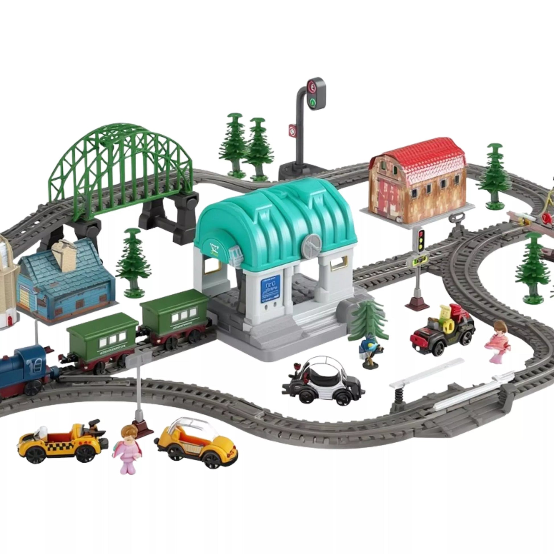 WOOPIE elektrinio traukinio geležinkelio bėgių XXL Ciuchcia lokomotyvų rinkinys Town 108 vnt.