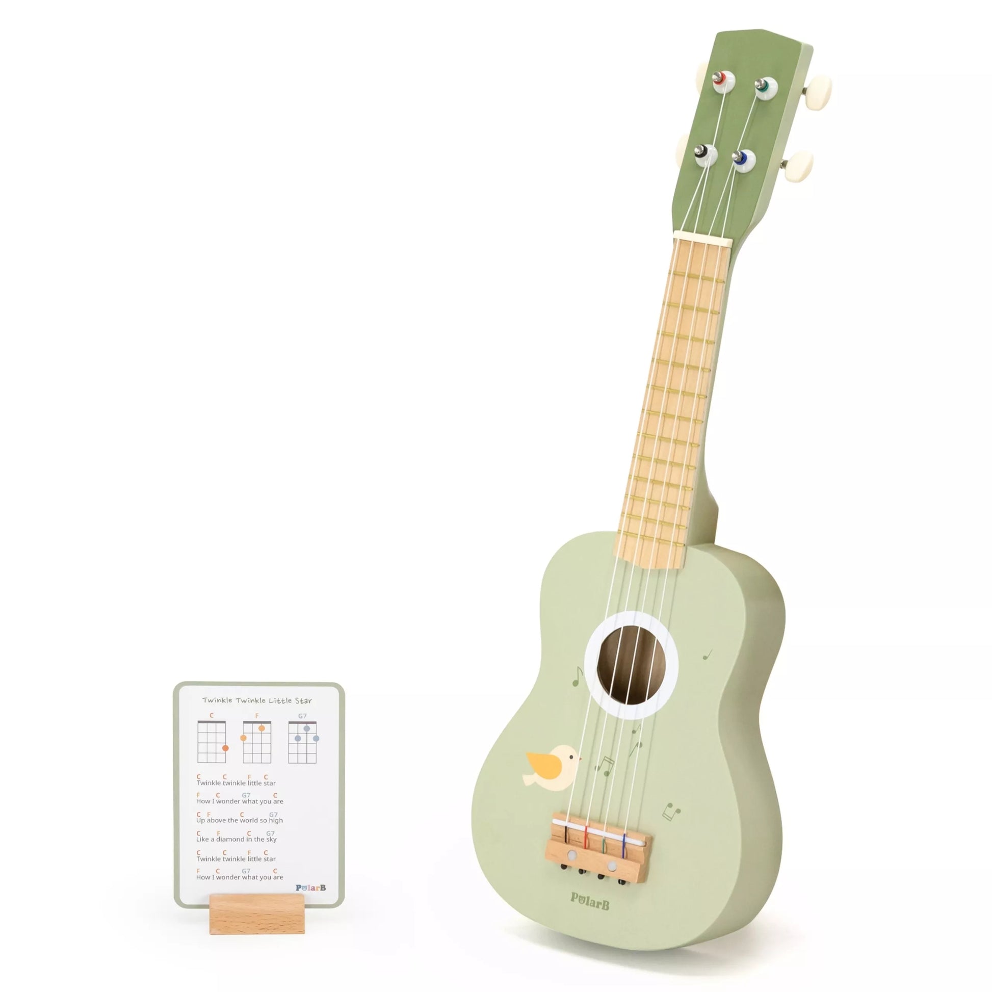 Viga medinė ukulele gitara vaikams, žalia, su natomis
