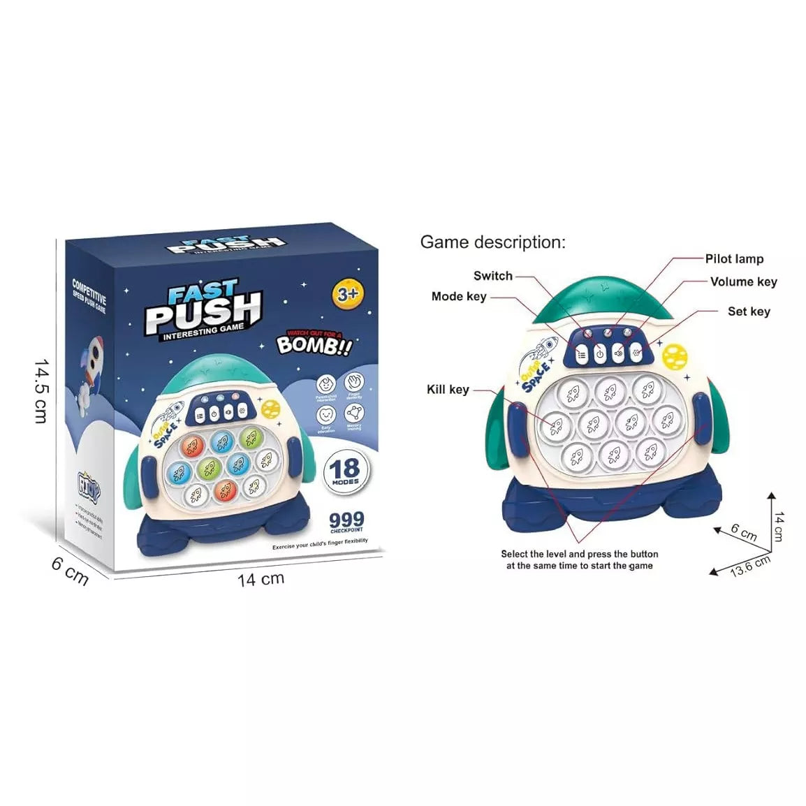 WOOPIE POP IT elektroninis antistresinis arkadinis žaidimas, mėlynas