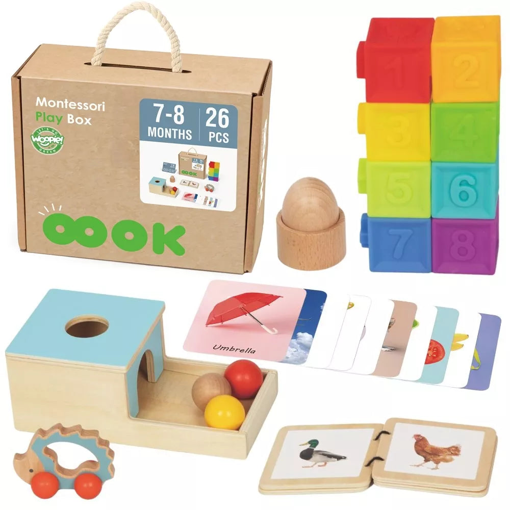 WOOPIE ŽALIA dėžutė XXL Montessori edukacinė 6 viename sensorinė dėžutė 7–8 mėn.